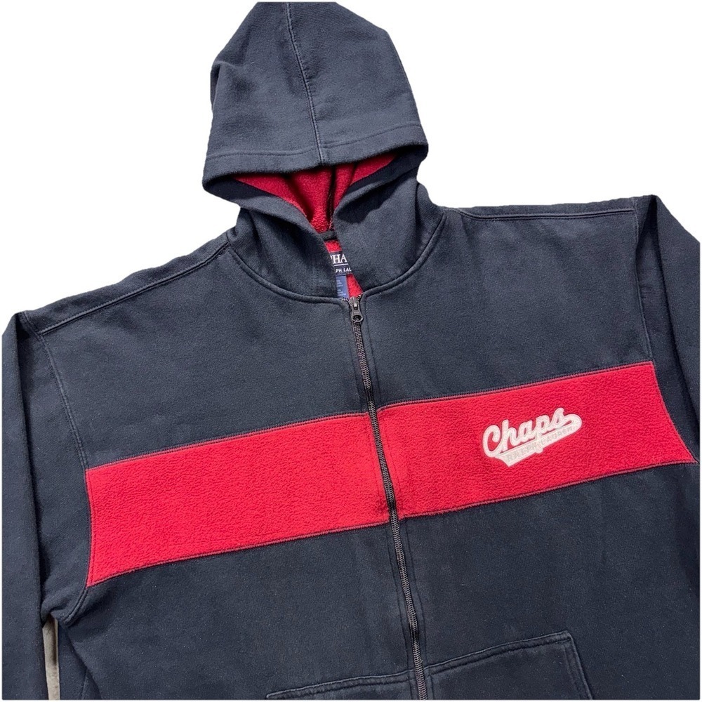 VTG Chaps Ralph‎ Lauren Fleece Jacket Mens XL Full Zip Blue Red Logo Hooded